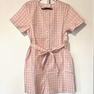 Pastel pink gingham romper